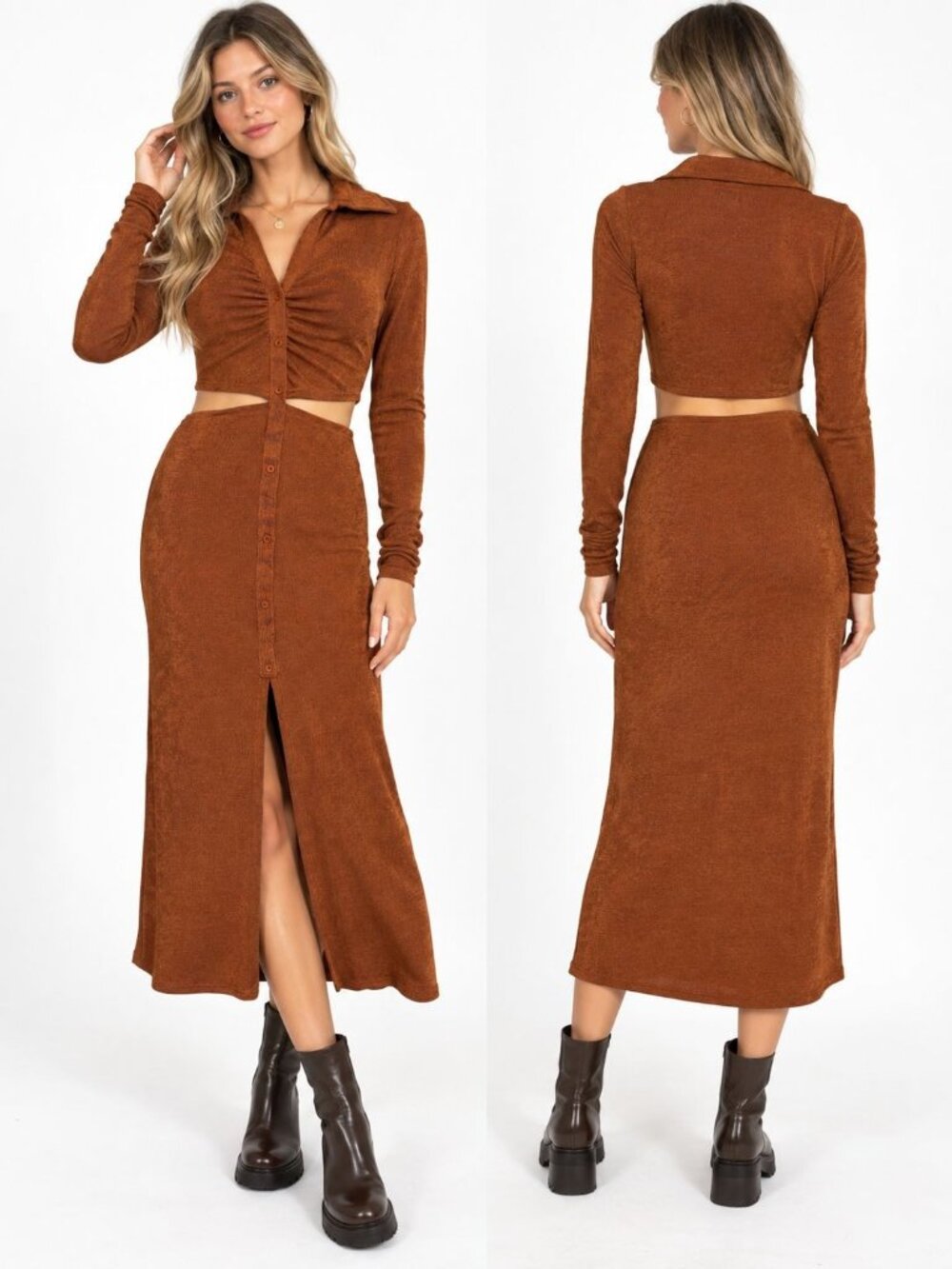 Bobbles & Lace ACOA Slinky Midi Dress in Rust Small NWT